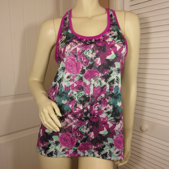BCG Floral Racerback Tank Top M Yoga Gym Activewear Workout Athleisure Athletic - Picture 1 of 16